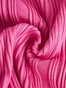 SHEIN 青少年女孩方領不對稱下擺短款T恤 - 玫紅色 - 查看 3