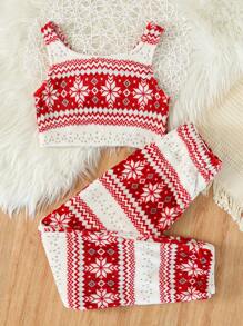 Chica preadolescente Top tank con estampado geométrico con pantalones para Navidad - Multicolor - Ver 2