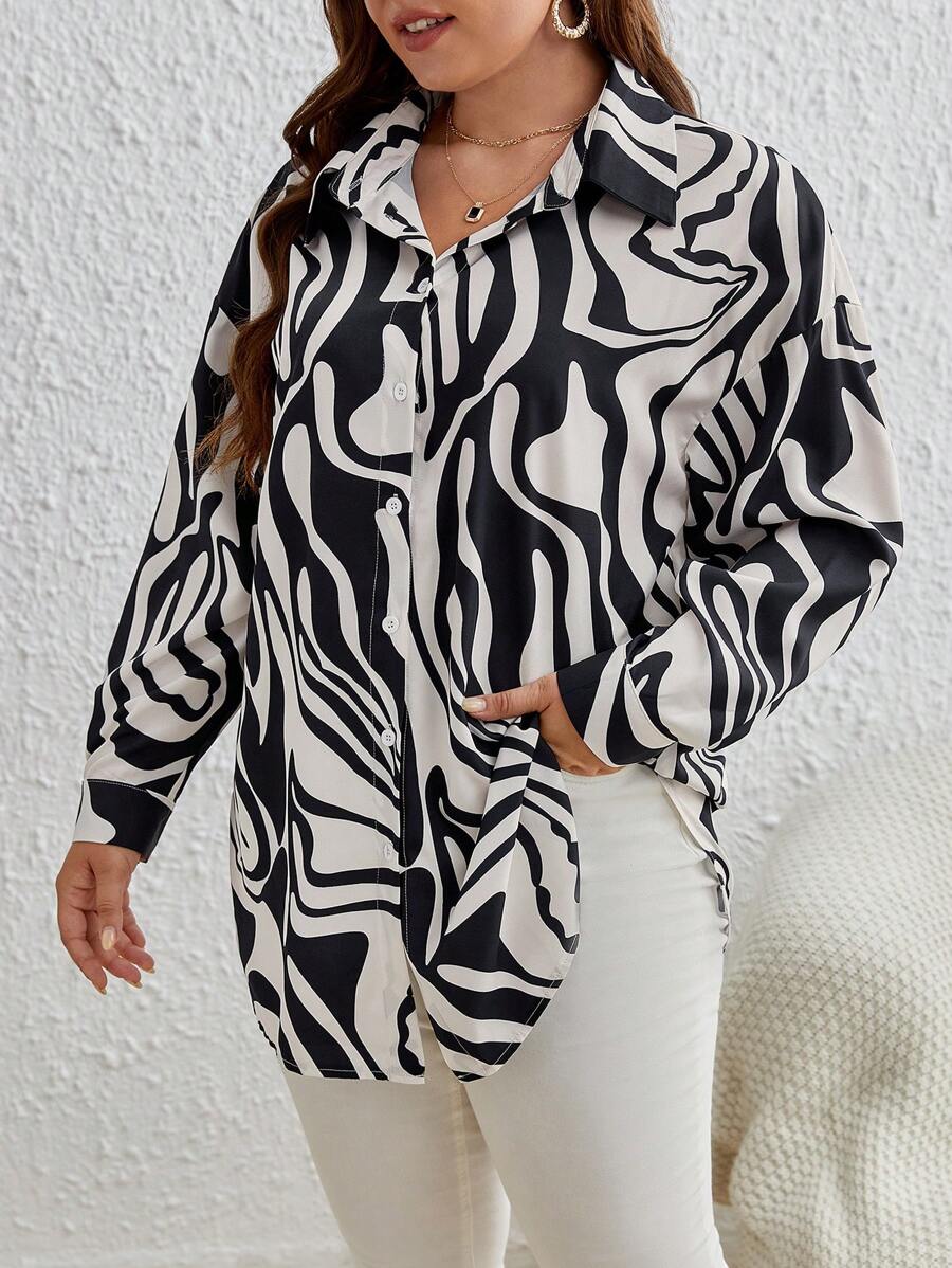 SHEIN Frenchy Hơn In Toàn bộ Thả vai Áo sơ mi - Nhiều màu - Xem 1