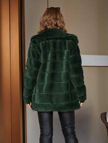 Eilly Bazar Solid Open Front Fuzzy Coat - Dark Green - View 2