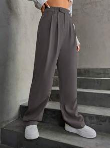 SHEIN Unity Chất rắn Chân thẳng Quần tây - Xám - Xem 4