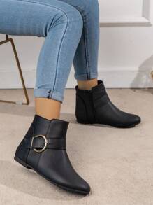 秋冬时尚西式刺绣方头靴、毛衣靴和粗跟靴，女式牛仔靴 - 黑色 - 查看 3