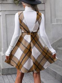 SHEIN LUNE Plaid Print Overall Dress Without Sweater - Multicolor - View 2