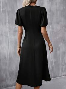 SHEIN Clasi Vestido de manga farol fruncido lateral - Negro - Ver 2