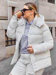 SHEIN Cottnline Plus Zip Up Hooded Puffer Coat - White - View 4