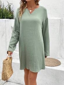 SHEIN Frenchy Cổ có Lỗ hổng Thả vai Đầm - màu xanh lá - Xem 3