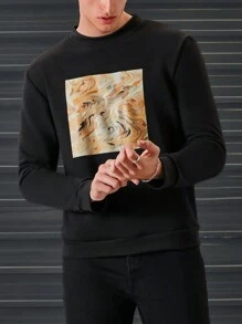 RueChic Men Marble Print Sweatshirt - Black - View 3