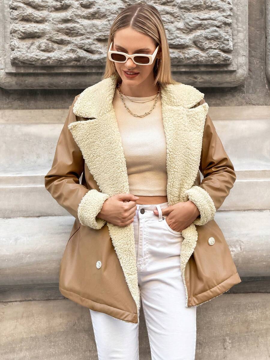 EURMUSE Women's Lapel Thermal Lined Warm Winter Regular Jacket - Brown - View 1