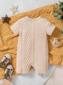 SHEIN Vintaside Kids Baby Boy Bear Embroidery Pocket Patched Romper - Apricot - View 2