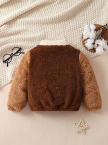 SHEIN 男小童撞色前紐扣毛絨夾克 - 彩色 - 查看 2