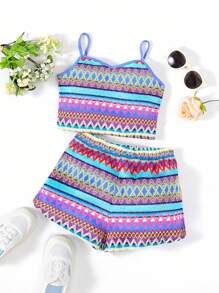 SHEIN Tween meisje Geopatroon Camitop & short