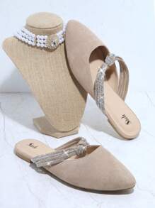 SHUZIA Zapatos mary jane de serraje falso dedo de pie puntiagudo - Caqui - Ver 2