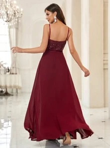 SHEIN Belle Burgundy Red Contrast Sequin Cami Formal Dress Party Dress Wedding Guest Dress Evening Dress - Burgundy - View 2