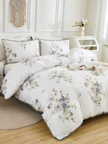 Floral Bedding Set Pom Pom Fringe Coattagecore Duvet Cover Set Twin Queen King Size Country Farmhouse Bedding Set 3 Pcs Super Soft Breathable Microfiber Duvet Cover 1 Duvet Cover With Zipper 2 Pillowcases No Comforter Gifts For Women - Multicolor - View 2