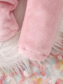 女嬰雙色3D耳朵設計連帽毛絨夾克和褲子 - 粉色 - 查看 6