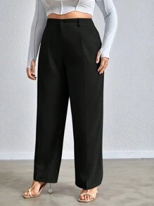SHEIN Essnce Plus Solid Straight Leg Pants