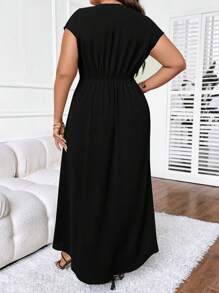 SHEIN Clasi Plus Solid Wrap Hem Dress - Black - View 2