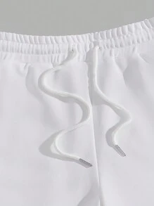 Manfinity RebelGame 男士佩斯利印花拼接側邊接縫腰部抽繩衛褲 - 白色 - 查看 4