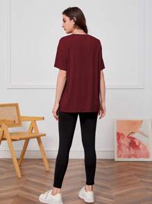 Mulvari Burgundy Red Drop Shoulder Tee & Slogan Graphic Leggings 2 Piece Set - Burgundy - View 2