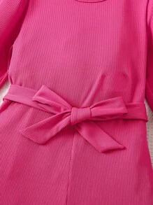 SHEIN 女小童毛茸邊腰帶連身褲 - 玫紅色 - 查看 5