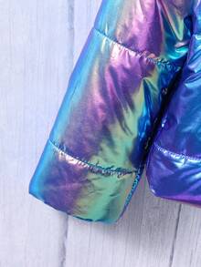 SHEIN Tween Girl 全息拉链衬垫外套（不含毛衣） - 彩色 - 查看 5