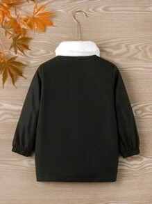 SHEIN Young Boy Borg Collar Teddy Lined Coat - Black - View 2