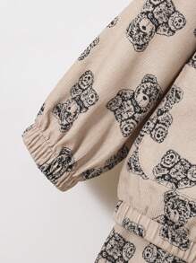 SHEIN Bimbo carino orso stampata maniche lunghe con cappuccio Giacche e Pantaloni affusolati Set - Cachi - Visualizzare 7