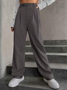 SHEIN Unity Chất rắn Chân thẳng Quần tây - Xám - Xem 5