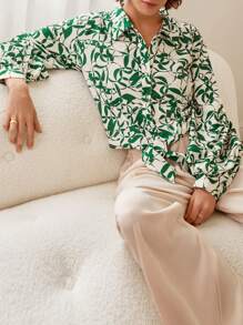 SHEIN Frenchy Allover Print Button Front Shirt