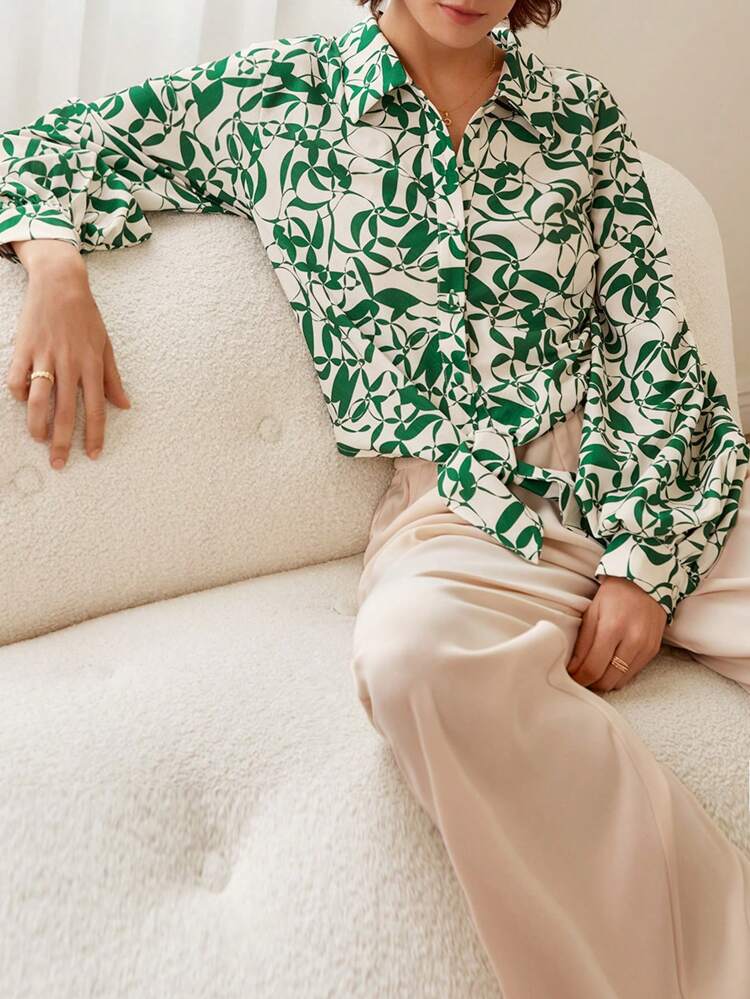 Allover Print Button Front Shirt Winter Casual