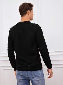 RueChic Men Solid Raglan Sleeve Sweater - Black - View 2