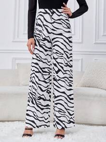 SHEIN Tall 斑馬條紋前縫長褲 - 黑與白 - 查看 4