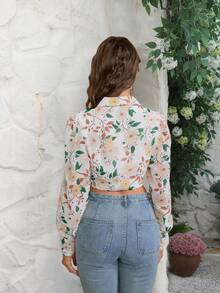 PARTHEA Floral Print Boning Asymmetrical Hem Shirt - Multicolor - View 2