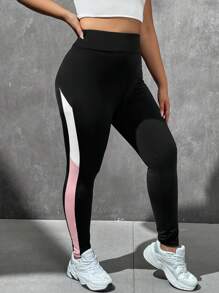 SHEIN EZwear 大碼拼接側邊接縫緊身打底褲 - 彩色 - 查看 2