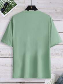 Manfinity RSRT 男士熱帶和標語圖案T恤 - 綠色 - 查看 2