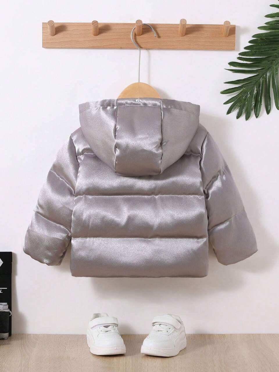 Baby Boy Letter Graphic Zip Up Hooded Padded Coat Without Tee