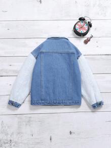 Tween Flicka Kontrast Teddy Krage Klaff Ficka Termiskt fodrad Denimjacka Utan T-shirt - Ljustvätt - Visa 2