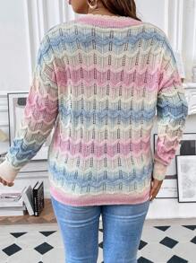 SHEIN Franclia 大碼漸層網眼針織落肩袖套頭毛衣 - 彩色 - 查看 2