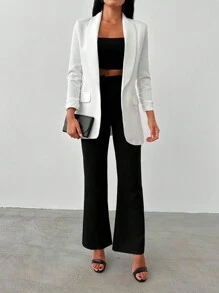 EURMUSE Shawl Collar Open Front Blazer - White - View 4