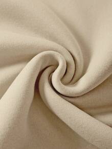 INAWLY Solid Kangaroo Pocket Thermal Lined Drawstring Hoodie - Khaki - View 6