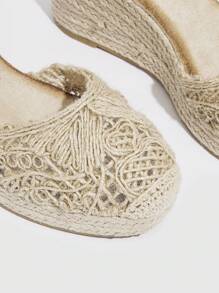 Styleloop Giày Wedges Court Quai mắt cá chân cho Nữ, Chi tiết Đan Giày đế nêm Espadrille - Màu be - Xem 4