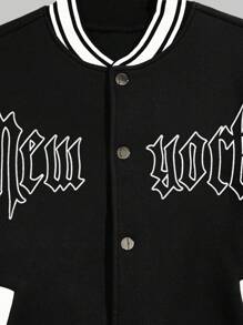 ROMWE MEN Street Life Nam Đồ họa Mặt trăng &  khẩu hiệu Sọc trang trí Thả vai Áo khoác Đại học - Đen và trắng - Xem 4