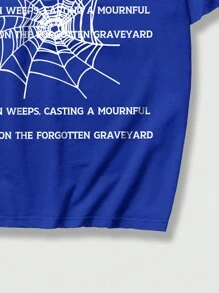 ROMWE MEN Goth Men Spider Letter Graphic Tee - Royal Blue - View 3