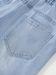 SHEIN Explorewe 女大童卡通圖案直筒牛仔褲 - 淺色水洗藍 - 查看 7