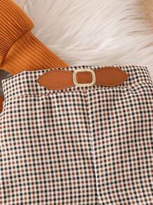 SHEIN Đứa bé gái Ống tay áo Áo liền quần chặt & In kẻ sọc Chi tiết nút buộc Quần & Váy - Nhiều màu - Xem 3