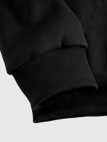 ROMWE MEN Goth 男士骷髏頭和字母圖案拉鏈開襟加絨內裏連帽衫 - 黑色 - 查看 3