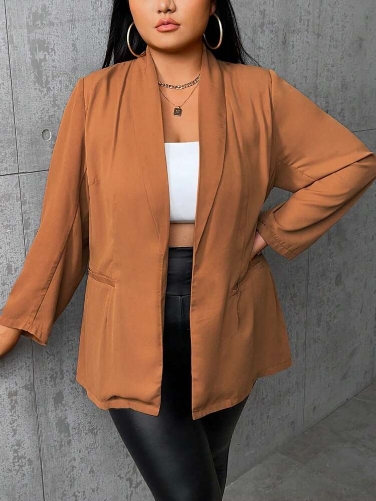 Plus Shawl Collar Open Front Blazer