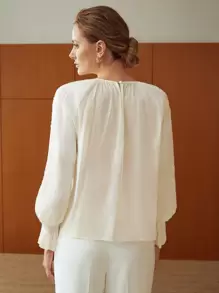 MOTF PREMIUM SEQUIN-EMBELLISHED BISHOP SLEEVE BLOUSE - Beige - View 9