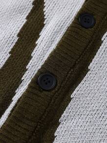 Manfinity Homme Men Two Tone Button Front Cardigan - Army Green - View 5