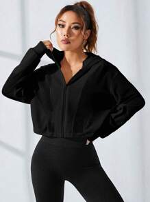 SHEIN Sport Studio Sport Jacke Drop Shoulder Reißverschluss, Kapuze, Crop